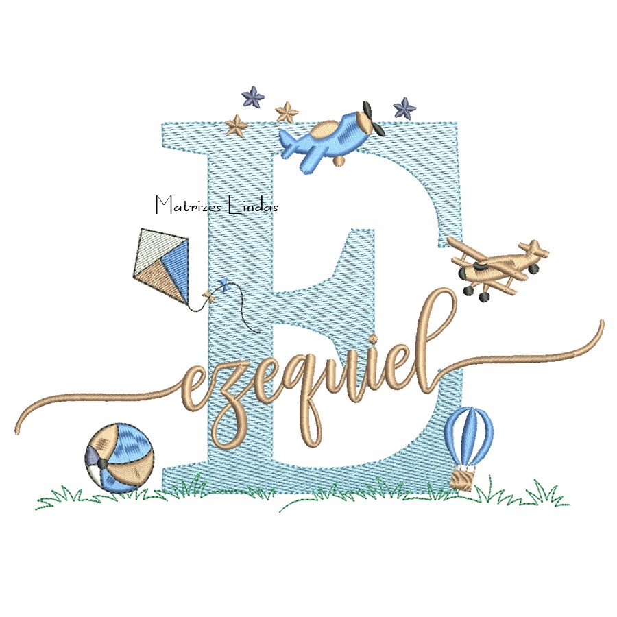 Matriz de Bordado - Nome Ezequiel com Brinquedos Matriz de Bordado - Nome Ezequiel com Brinquedos