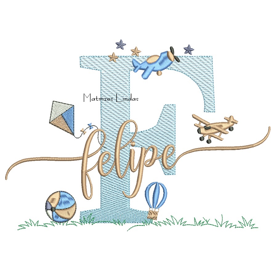 Matriz de Bordado - Nome Felipe com Brinquedos Matriz de Bordado - Nome Felipe com Brinquedos