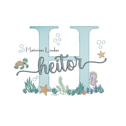 Matriz de Bordado - Nome Heitor Fundo do Mar