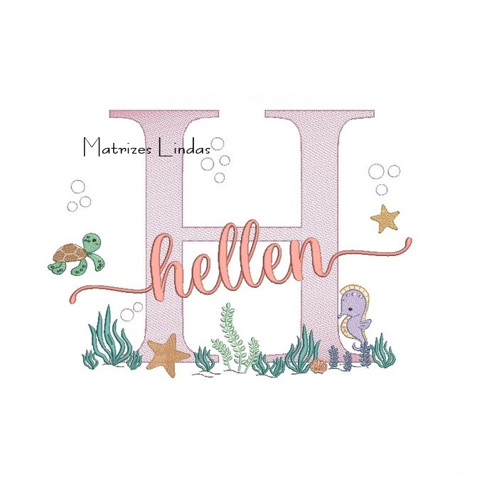 Matriz de Bordado - Nome Hellen Fundo do Mar Matriz de Bordado - Nome Hellen Fundo do Mar