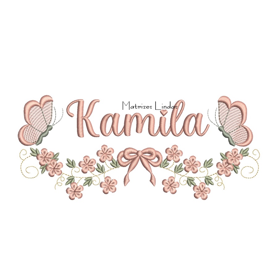 Matriz de Bordado - Nome Kamila com Raminho Matriz de Bordado - Nome Kamila com Raminho
