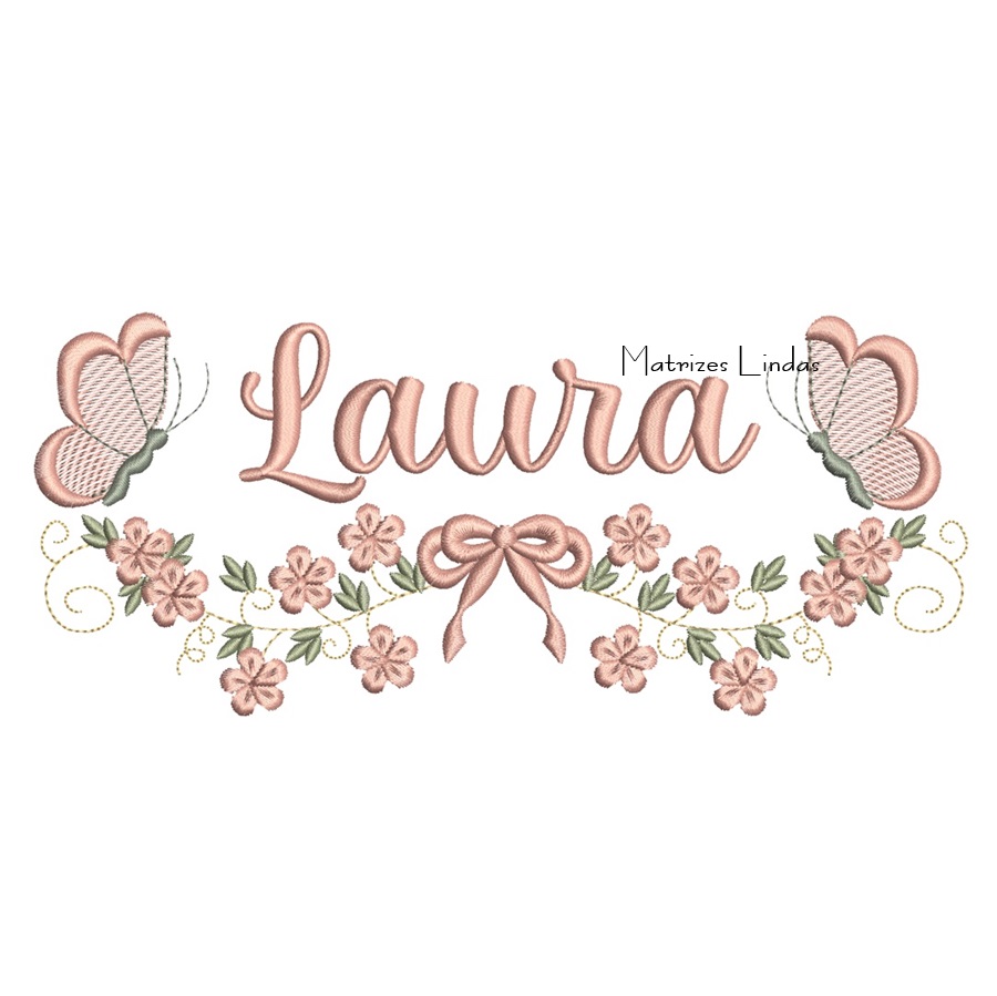 Matriz de Bordado - Nome Laura com Raminho Matriz de Bordado - Nome Laura com Raminho