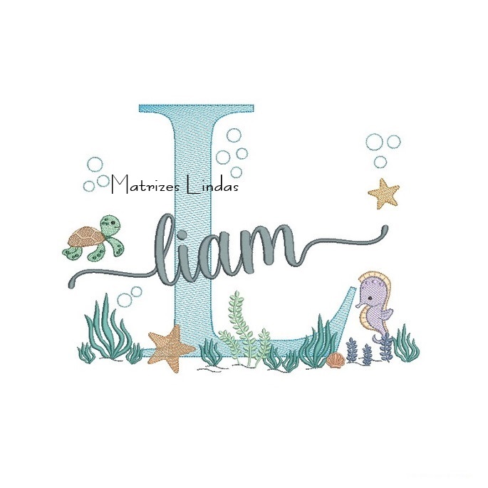 Matriz de Bordado - Nome Liam Fundo do Mar Matriz de Bordado - Nome Liam Fundo do Mar