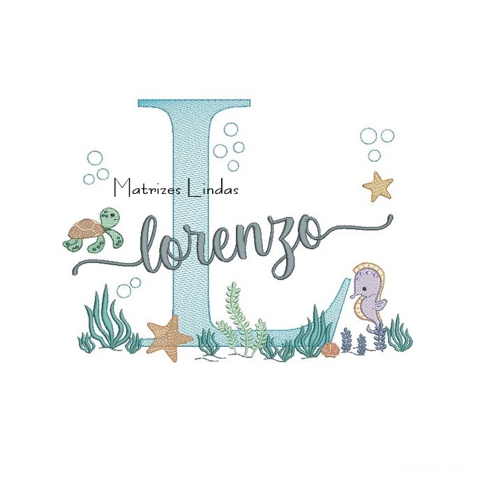Matriz de Bordado - Nome Lorenzo Fundo do Mar Matriz de Bordado - Nome Lorenzo Fundo do Mar