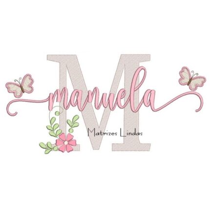Matriz de Bordado - Nome Manuela com Borboletas