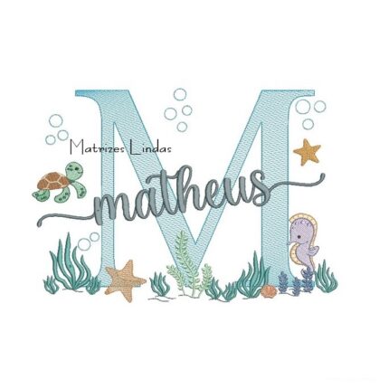 Matriz de Bordado - Nome Matheus Fundo do Mar