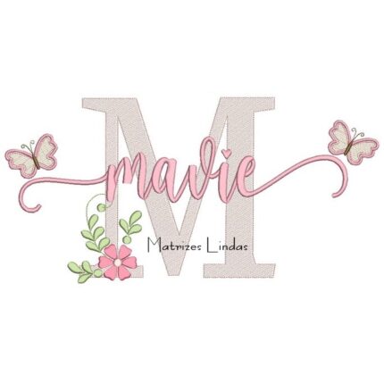 Matriz de Bordado - Nome Mavie com Borboletas