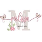 Matriz de Bordado - Nome Melissa com Borboletas