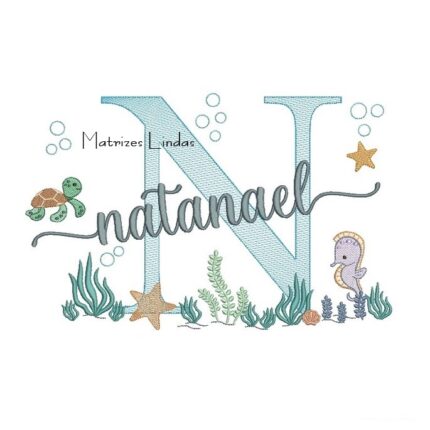 Matriz de Bordado - Nome Natanael Fundo do Mar
