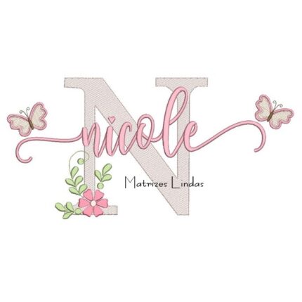 Matriz de Bordado - Nome Nicole com Borboletas
