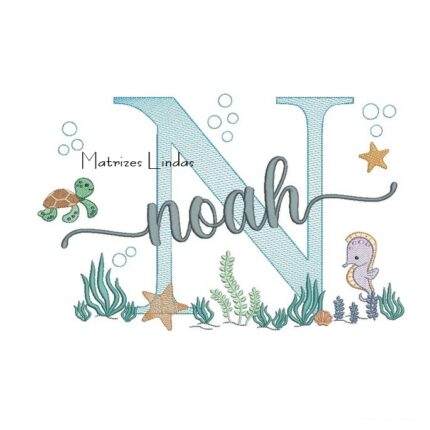 Matriz de Bordado - Nome Noah Fundo do Mar