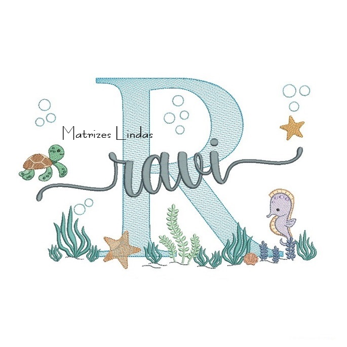 Matriz de Bordado - Nome Ravi Fundo do Mar Matriz de Bordado - Nome Ravi Fundo do Mar