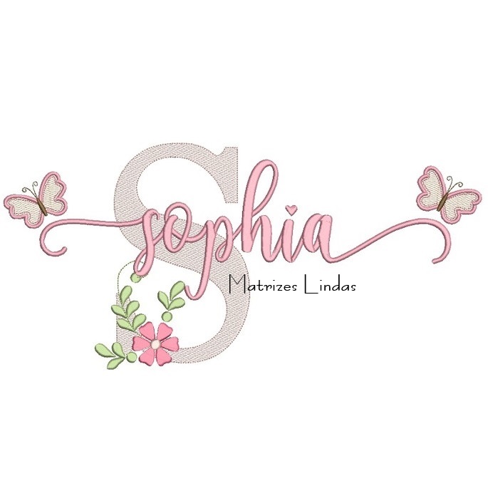 Matriz de Bordado - Nome Sophia com Borboletas Matriz de Bordado - Nome Sophia com Borboletas