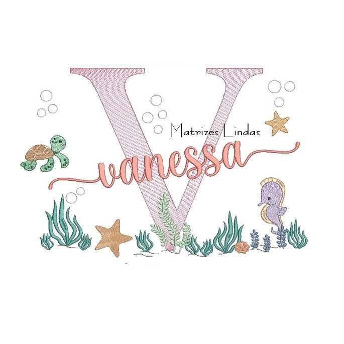Matriz de Bordado - Nome Vanessa Fundo do Mar Matriz de Bordado - Nome Vanessa Fundo do Mar