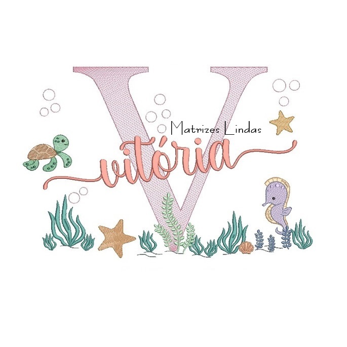 Matriz de Bordado - Nome Vitória Fundo do Mar Matriz de Bordado - Nome Vitória Fundo do Mar