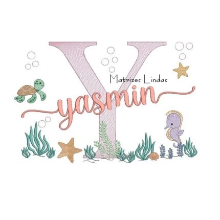 Matriz de Bordado - Nome Yasmin Fundo do Mar
