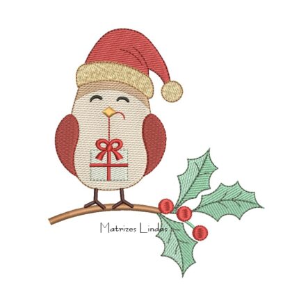 Matriz de Bordado - Passarinho de Natal no Galho