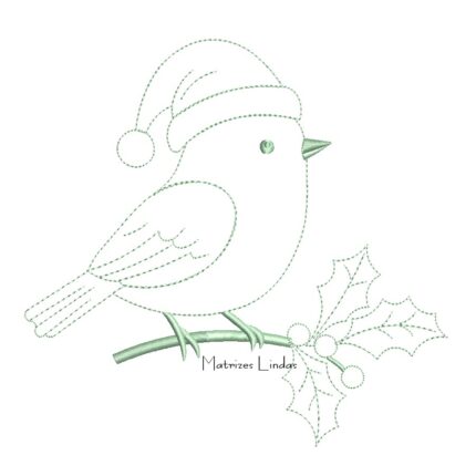Matriz de Bordado - Passarinho de Natal Contorno 02