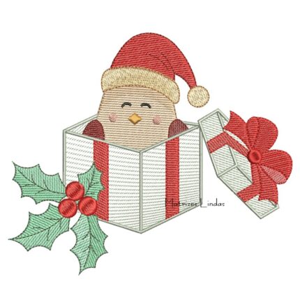 Matriz de Bordado - Passarinho na Caixa de Presente