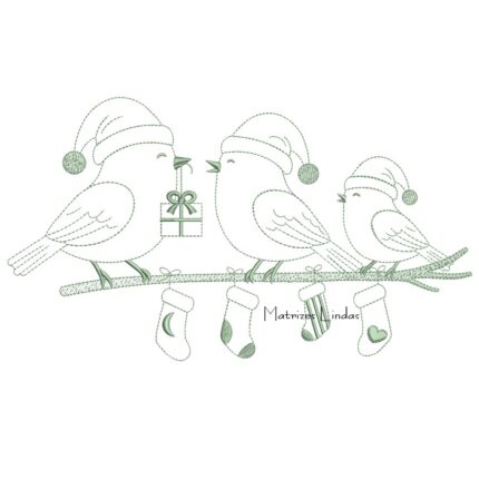 Matriz de Bordado - Passarinhos de Natal Contorno