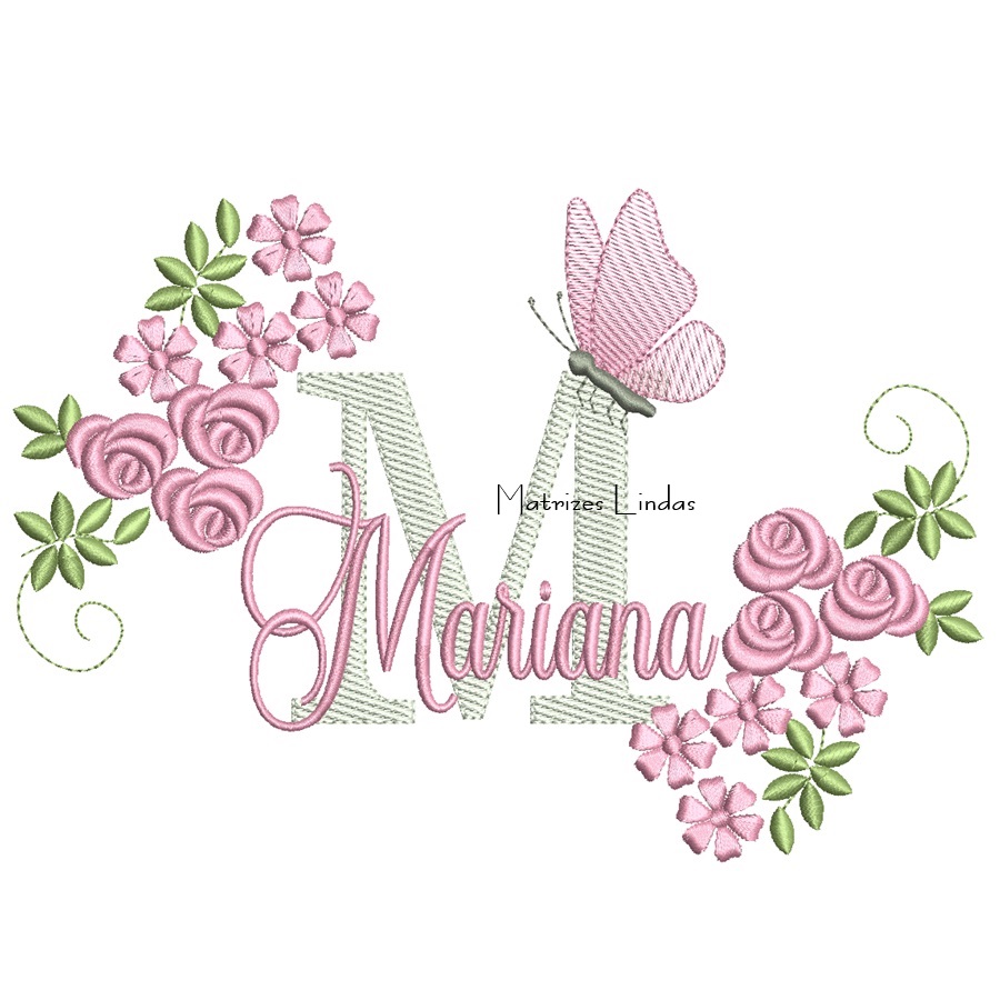 Matriz de Bordado - Nome Mariana com Flores Matriz de Bordado - Nome Mariana com Flores