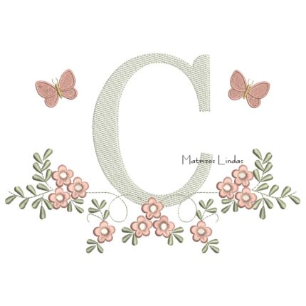 Matriz de Bordado - Letra C Raminho Flores