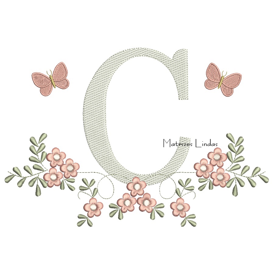 Matriz de Bordado - Letra C Raminho Flores Matriz de Bordado - Letra C Raminho Flores