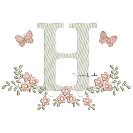 Matriz de Bordado - Letra H Raminho Flores