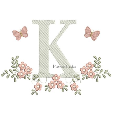 Matriz de Bordado - Letra K Raminho Flores