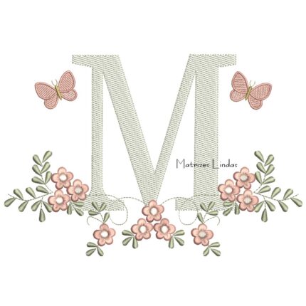 Matriz de Bordado - Letra M Raminho Flores