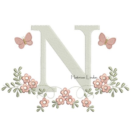 Matriz de Bordado - Letra N Raminho Flores