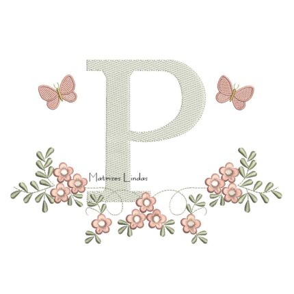 Matriz de Bordado - Letra P Raminho Flores