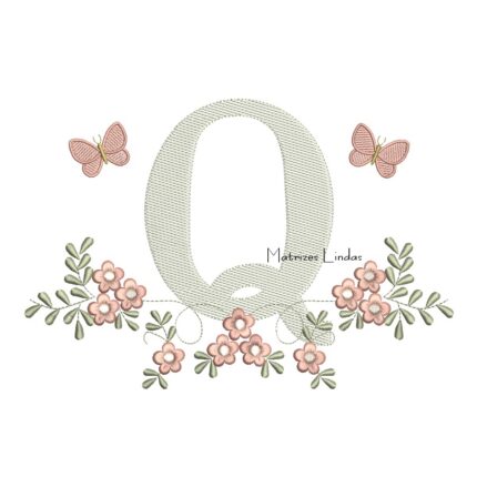 Matriz de Bordado - Letra Q Raminho Flores