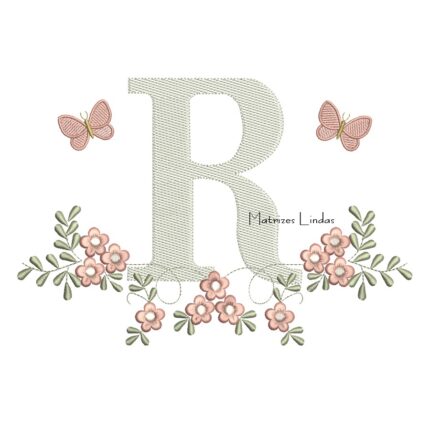 Matriz de Bordado - Letra R Raminho Flores