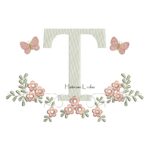 Matriz de Bordado - Letra T Raminho Flores