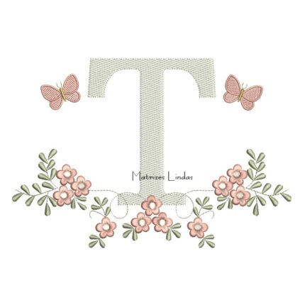 Matriz de Bordado - Letra T Raminho Flores