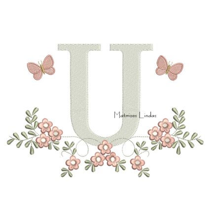 Matriz de Bordado - Letra U Raminho Flores