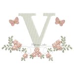 Matriz de Bordado - Letra V Raminho Flores