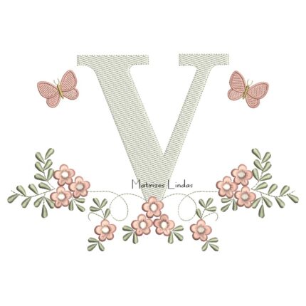 Matriz de Bordado - Letra V Raminho Flores