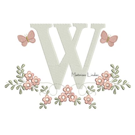 Matriz de Bordado - Letra W Raminho Flores