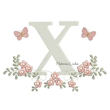Matriz de Bordado - Letra X Raminho Flores
