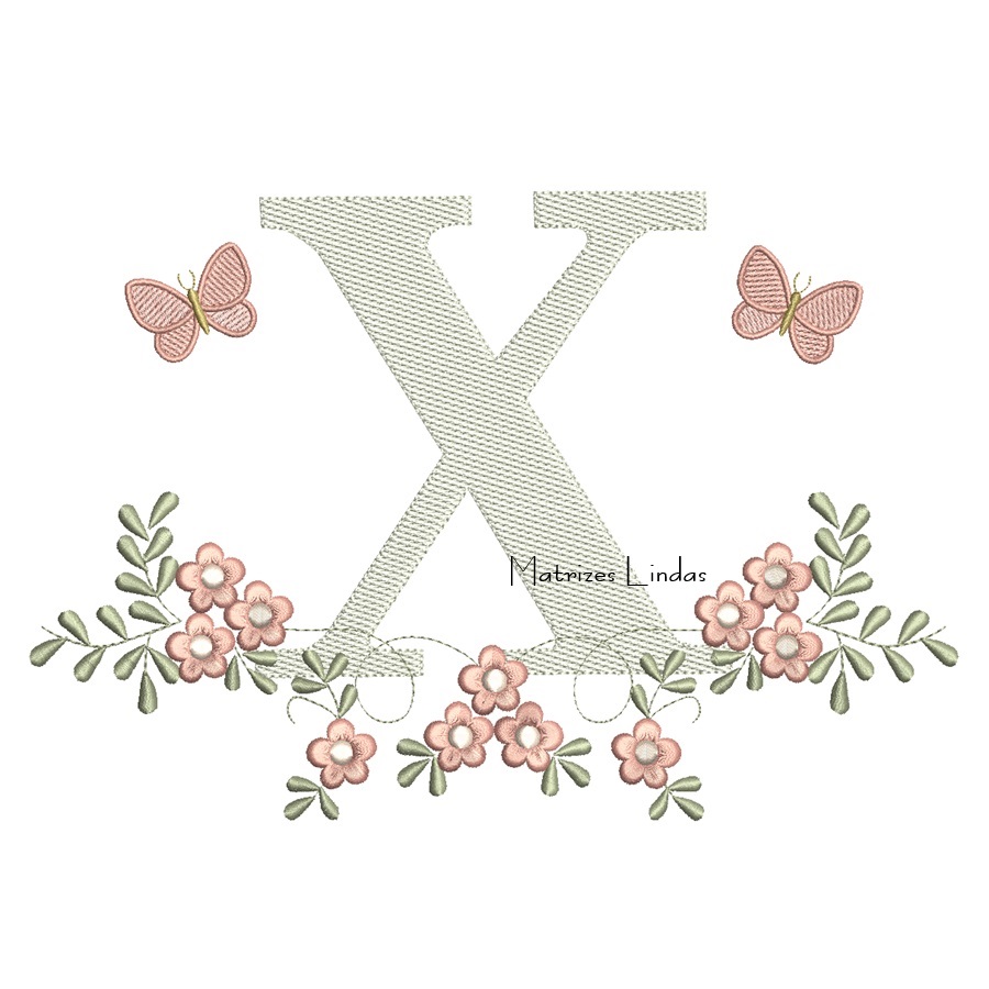 Matriz de Bordado - Letra X Raminho Flores Matriz de Bordado - Letra X Raminho Flores