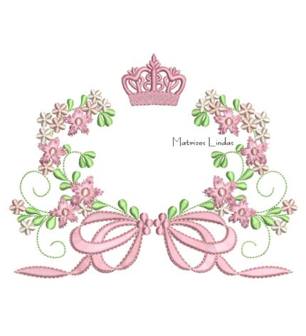 Matriz de Bordado - Moldura Floral com Laço e Coroa