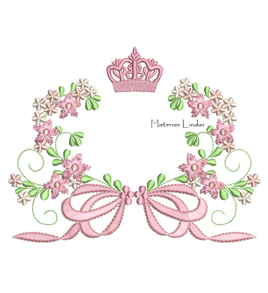 Matriz de Bordado - Moldura Floral com Laço e Coroa Matriz de Bordado - Moldura Floral com Laço e Coroa