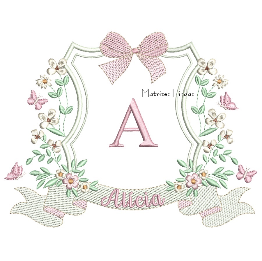 Matriz de Bordado - Nome Alícia Moldura Flores Matriz de Bordado - Nome Alícia Moldura Flores