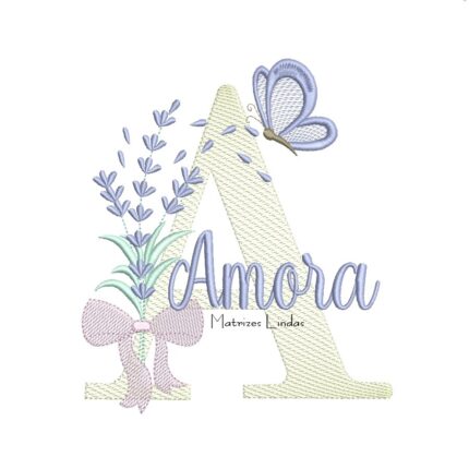 Matriz de Bordado - Nome Amora Lavanda com Laço