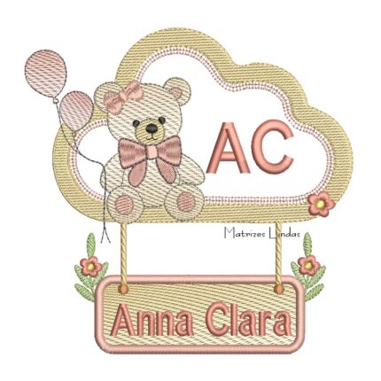 Matriz de Bordado - Nome Anna Clara com Ursinha na Moldura