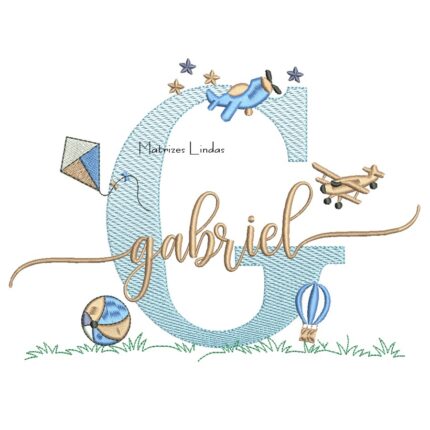 Matriz de Bordado - Nome Gabriel com Brinquedos