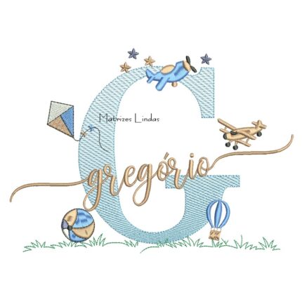 Matriz de Bordado - Nome Gregório com Brinquedos