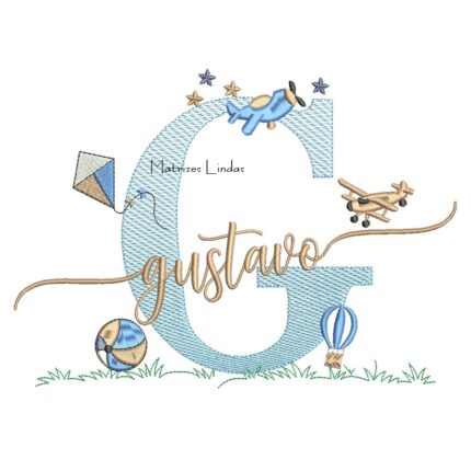 Matriz de Bordado - Nome Gustavo com Brinquedos